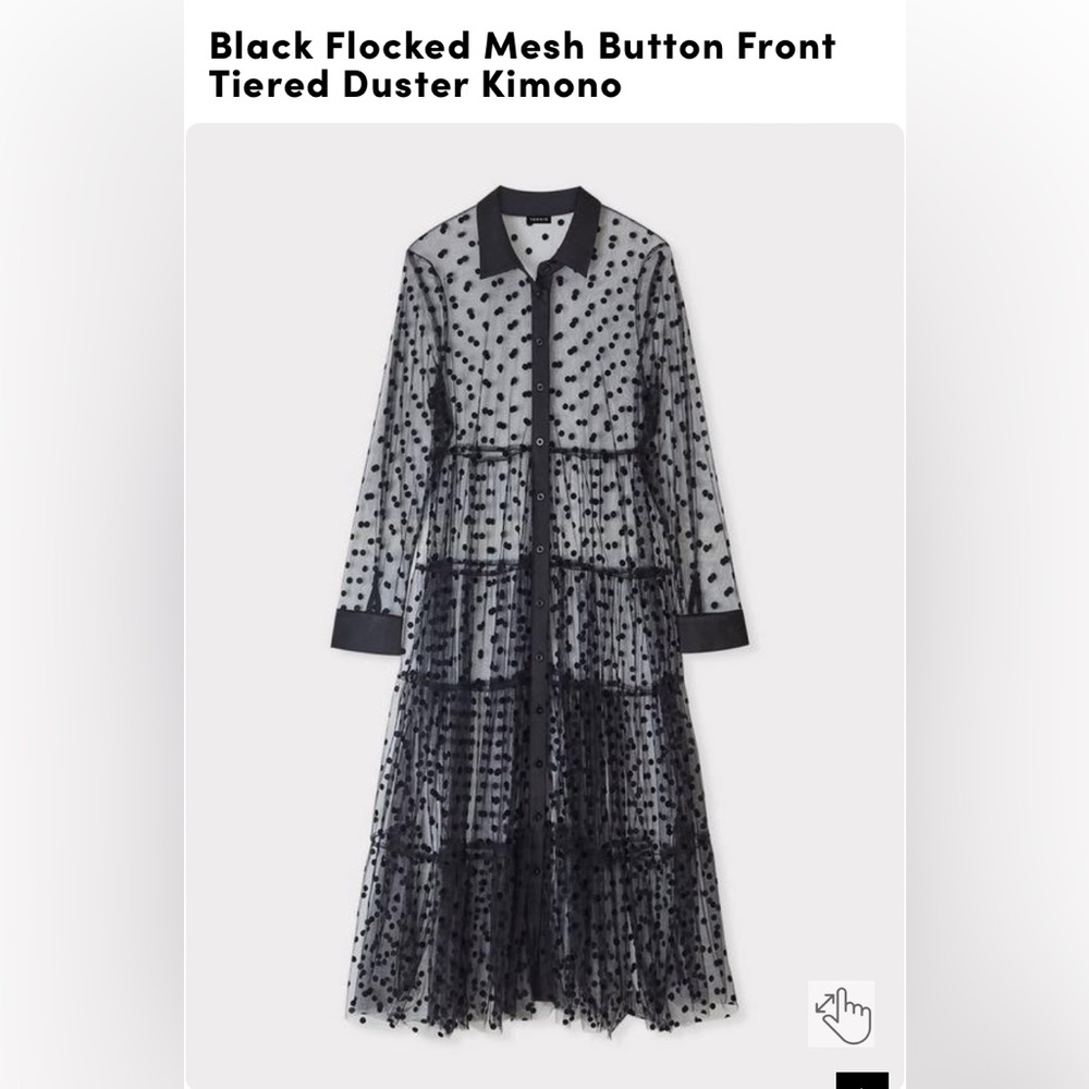 Torrid 3X Black Flocked Mesh Button Front Tiered Duster Kimono - Picture 6 of 9